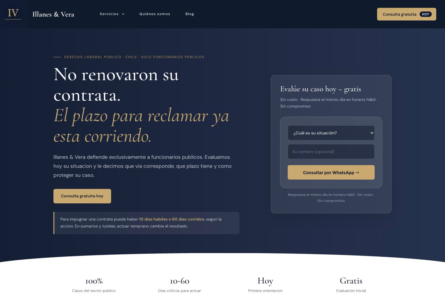 Vista del sitio web de Illanes & Vera